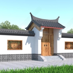 中式入口大门门3D模型下载